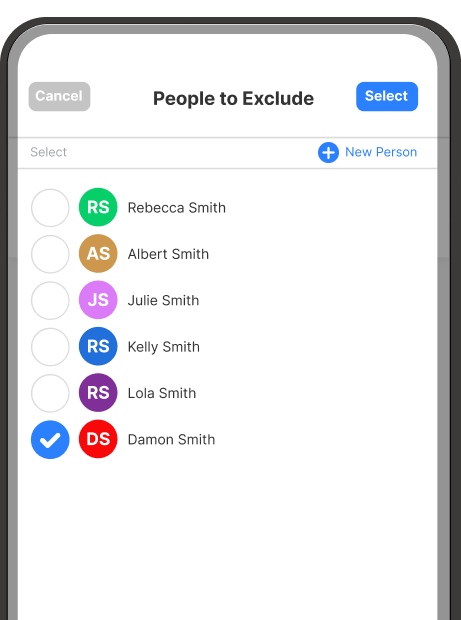Choosing the person to formally exclude from your Will in Will Hero.